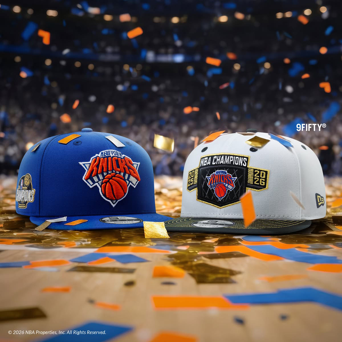 New York Knicks 2026 NBA Finals Champions hats including New Era fitted, snapback and championship caps