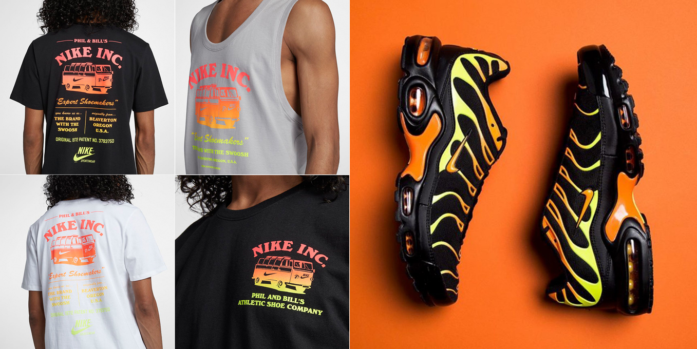 Nike Air Max Plus Black Orange Volt Shirts | SportFits.com
