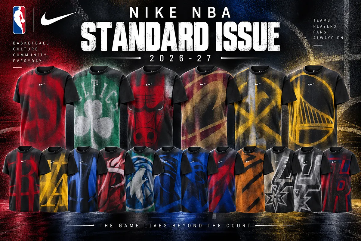 Nike NBA Standard Issue 2026-27 T-shirts featuring multiple NBA team designs