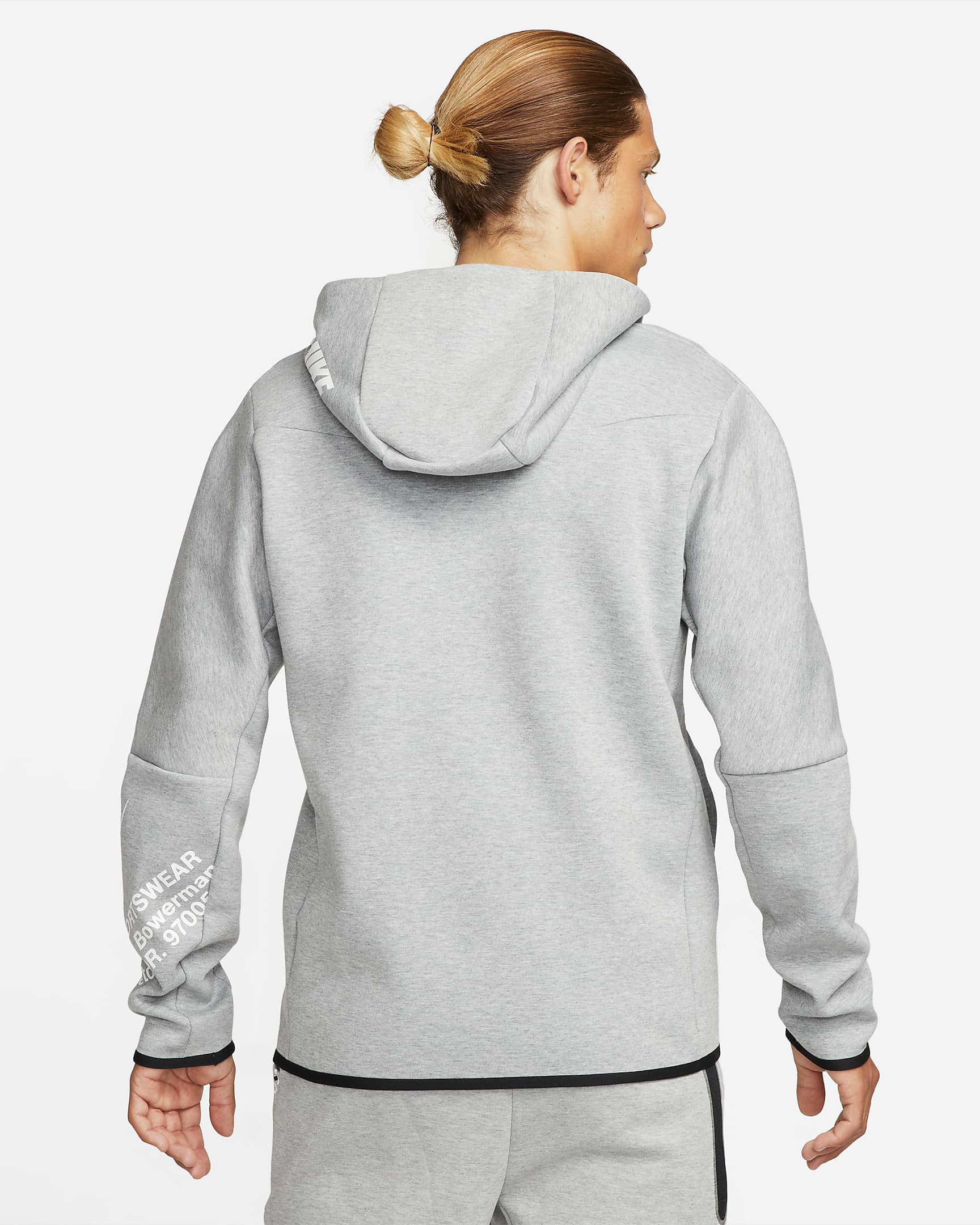 Nike Tech Fleece Graphic Hoodie in Dark Grey White and Black