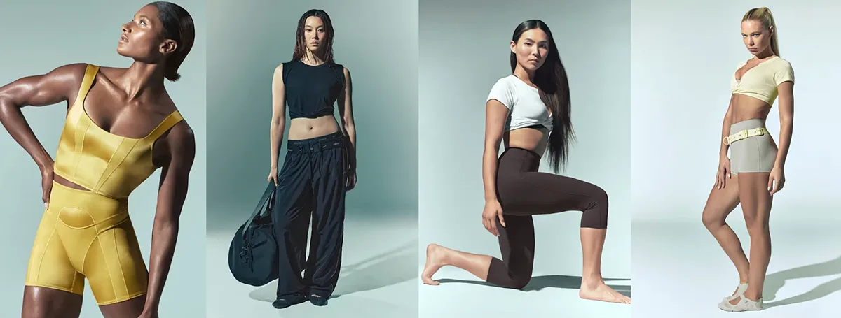 NikeSKIMS Fall 2026 activewear collection in yellow black brown and white