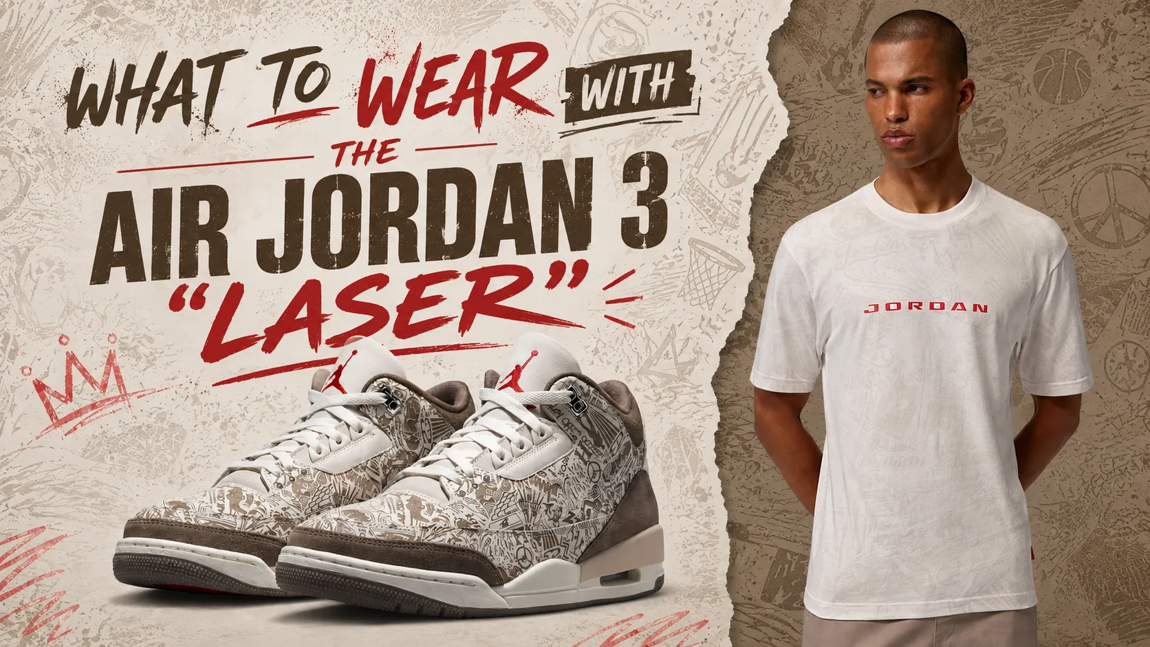 Air Jordan 3 “Laser” sneakers with matching Jordan Brand T-shirt and outfit inspiration.