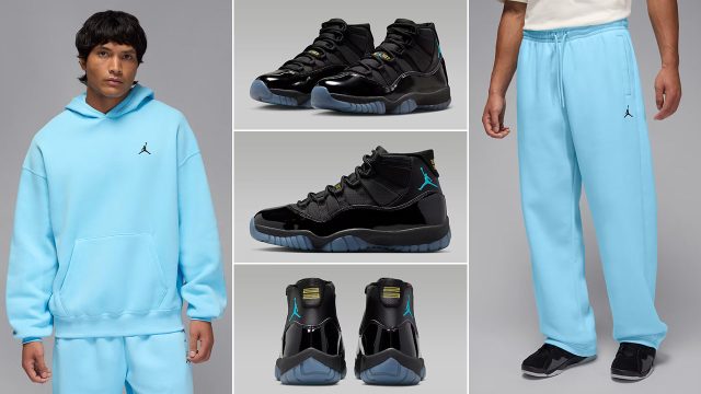 Air Jordan 11 Gamma Blue 2025 x Jordan Brooklyn Fleece Mens Blue Chill Hoodie and Pants Outfit