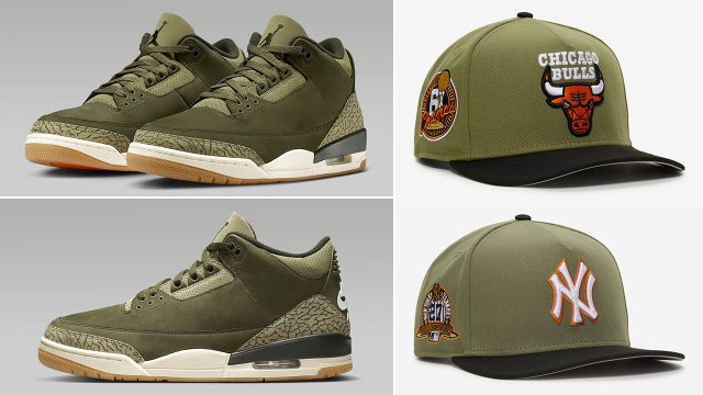 Air Jordan 3 Family Affair Medium Olive New Era Snapback Hats to Match Sneakers