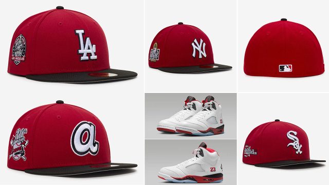 Air Jordan 5 Fire Red Black Tongue 2025 New Era Fitted Hats to Match Sneakers