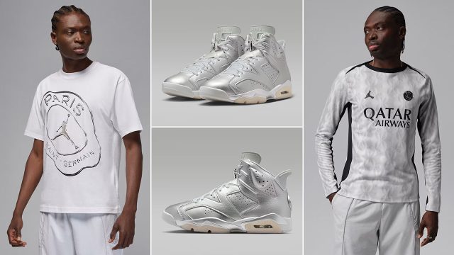Air Jordan 6 Paris Saint Germain Metallic Silver Clothing Outfits to Match Sneakers