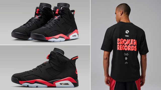 Air Jordan 6 Reverse Infrared Salesman x Jordan Men's Broken Records Graphic T-Shirt Black Infrared 23