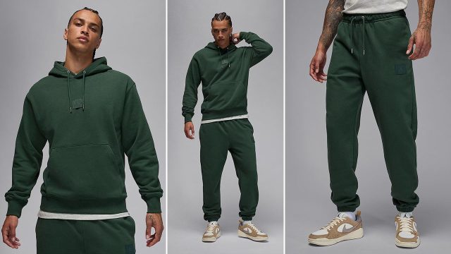Jordan Flight Fleece Mens Pullover Hoodie and Pants Midnight Green