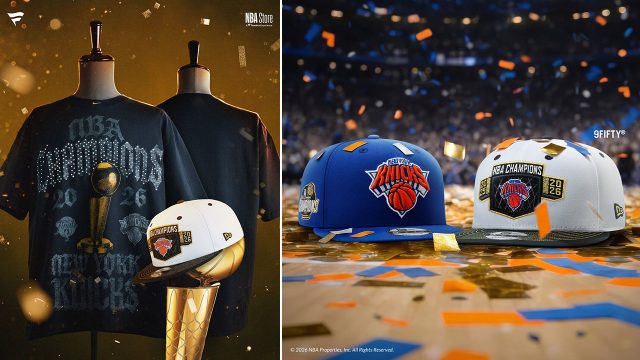 New York Knicks 2026 NBA Finals Champions Collection featuring championship shirts, hats, jerseys and merchandise