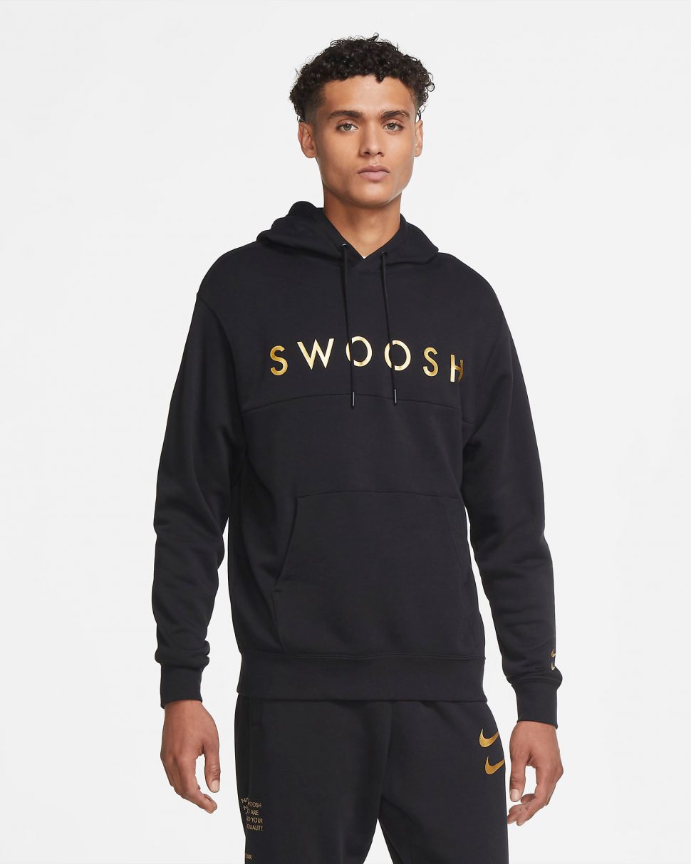 Nike Sportswear Swoosh Black Gold Hoodie and Sweatshirt | SportFits.com