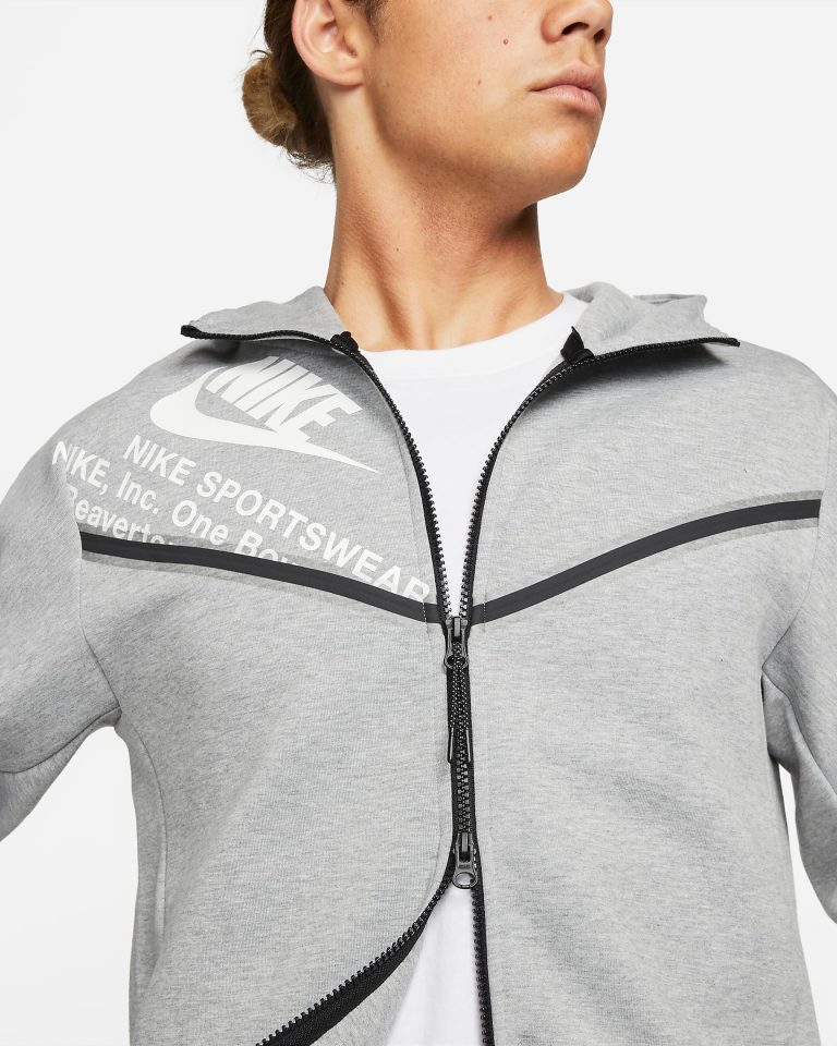Nike Tech Fleece Graphic Hoodie in Dark Grey White and Black