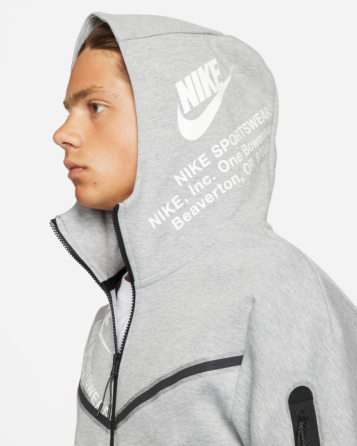 Nike Tech Fleece Graphic Hoodie in Dark Grey White and Black