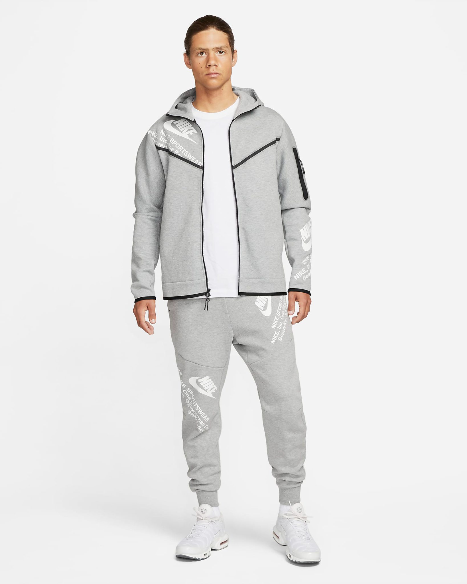 Nike Tech Fleece Graphic Hoodie in Dark Grey White and Black
