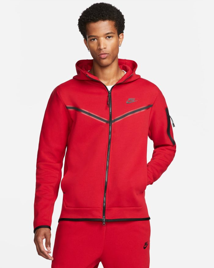 Nike Tech Fleece Hoodie and Jogger Pants in Gym Red Black