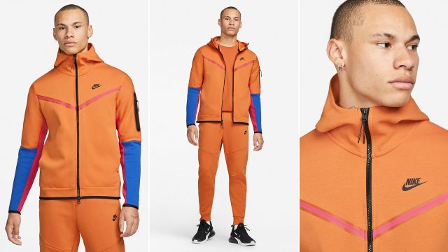 Nike Tech Fleece Hoodie in Hot Curry Orange Game Royal Pink