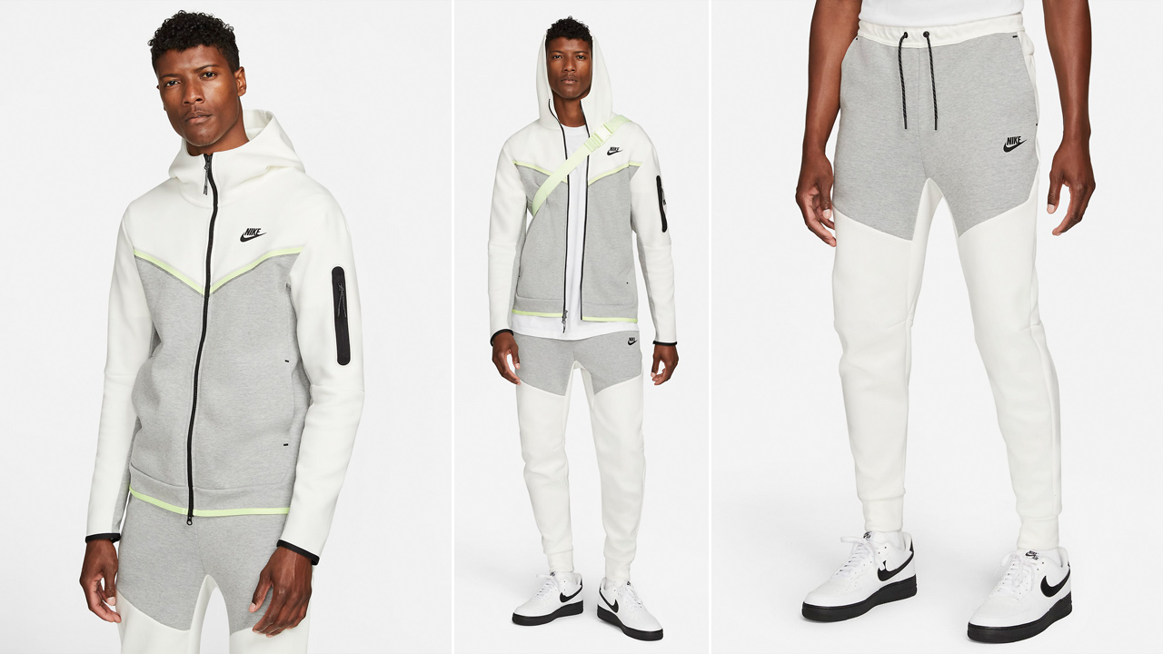 Nike Tech Fleece Hoodie and Joggers Sail Grey Light Lemon Twist