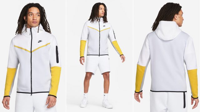 Nike Tech Fleece Hoodie in White Football Grey Vivid Sulfur