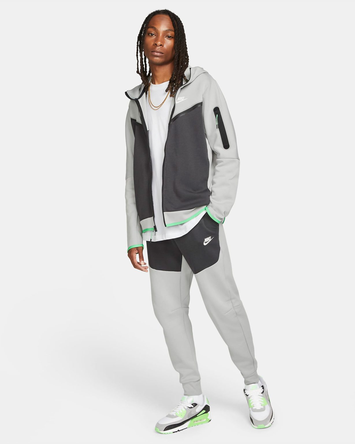 Nike Tech Fleece Hoodie and Pants Smoke Grey Anthracite Green