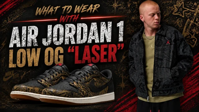 Air Jordan 1 Low OG “Laser” sneakers with matching Jordan Brand apparel in black, red and olive.